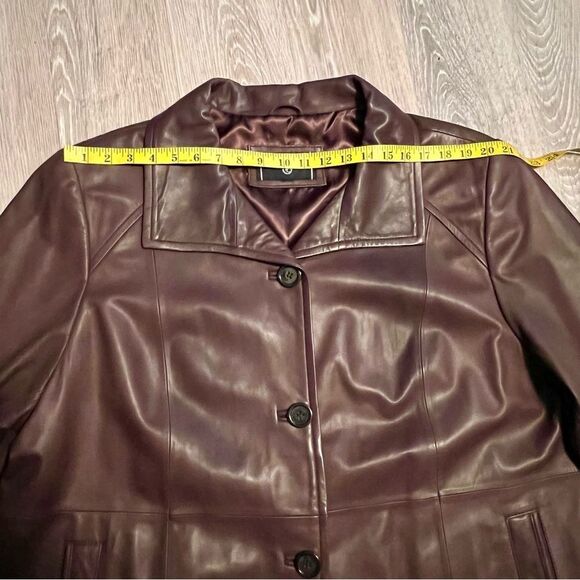90s Leather Oversized Brown Elegant Single Breast Jacket Coat Blazer XL - Picture 10 of 15